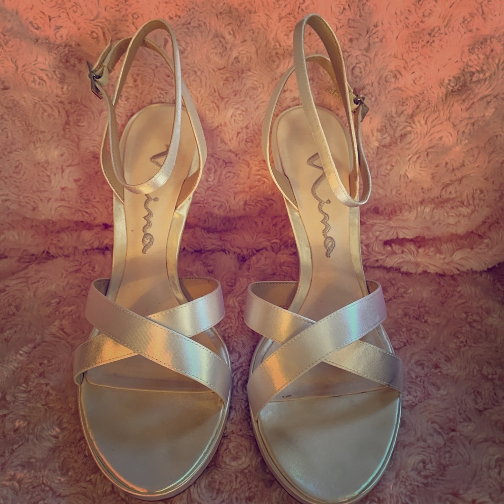 Nina special occasion white/dyeable strappy heels